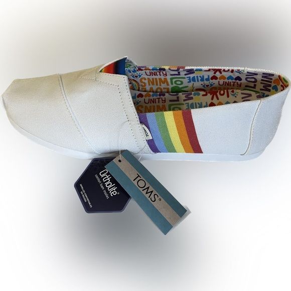 Toms Alpargata Men's White Unity Rainbow Canvas Shoes Size 10 New NWT - Picture 2 of 9